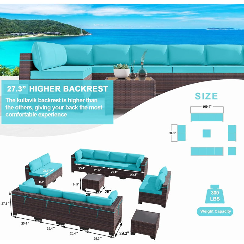 Demaio 14-Piece Rattan Sectional Seating Group With Cushions Modular Outdoor Furniture Set For Patio Garden And Poolside
