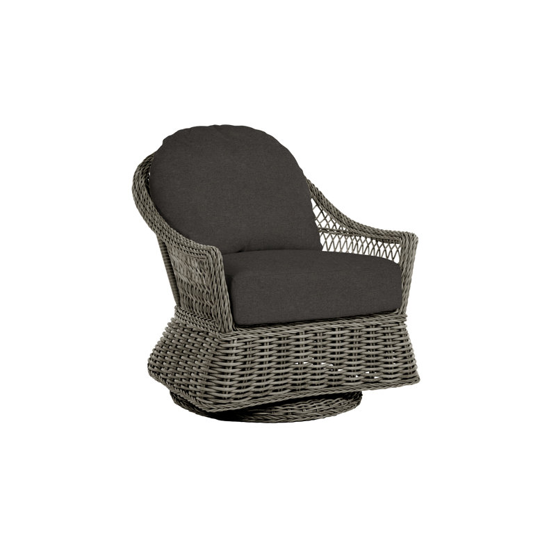 Soho Swivel Glider Chair with Cushions, Dove Sunbrella® Linen, Black, No Welt