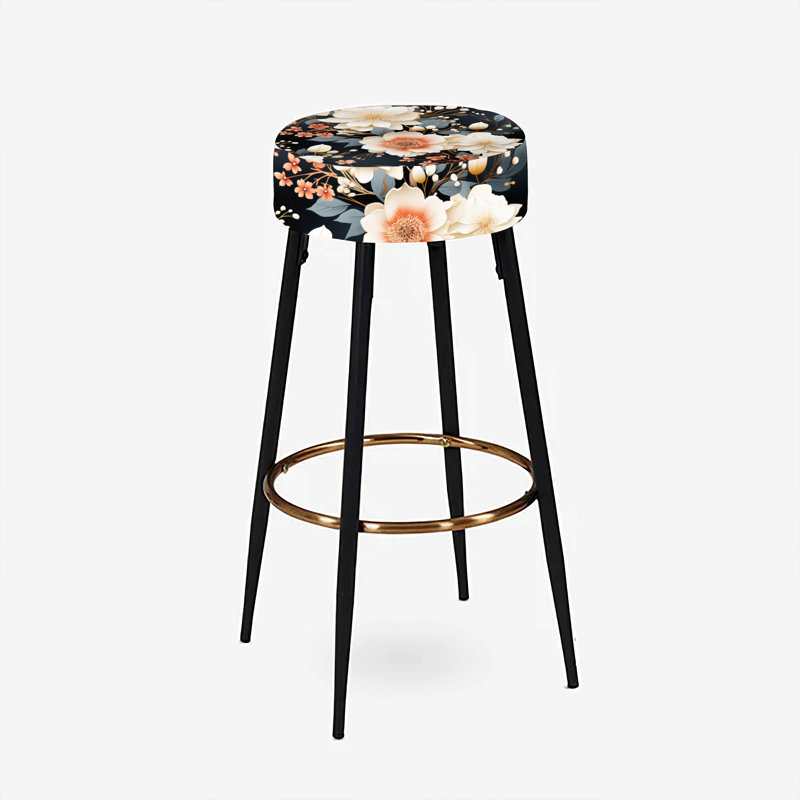 Ensemble de 2 tabourets de bar floraux noirs et beiges
