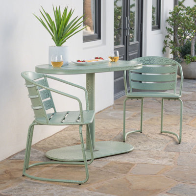 3-Piece Outdoor Bistro Set - Oval Iron Table and 2 Chairs for Patio & Garden