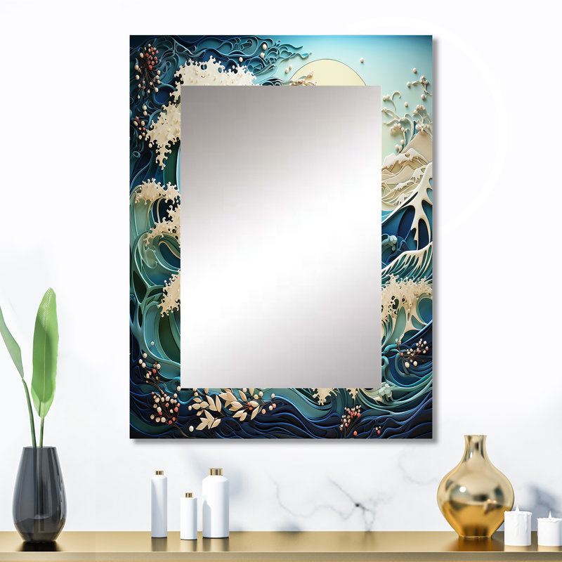 Bleu sarcelle blanc océan Rhapsody - miroir océan, miroir mural unique bleu sarcelle, impression d'art en métal