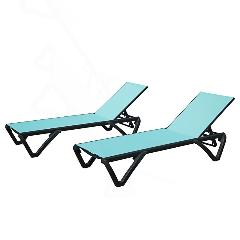 Outdoor Lounge Chair, 2 Pieces Aluminum Plastic Patio Chaise Lounge With 5 Position Adjustable Backrest And Wheels, Lake Blue