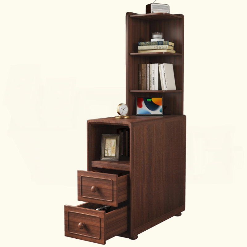 End Table With Drawers, Corner Table With Open Shelves, Tall Side Table For Bedroom And Corner