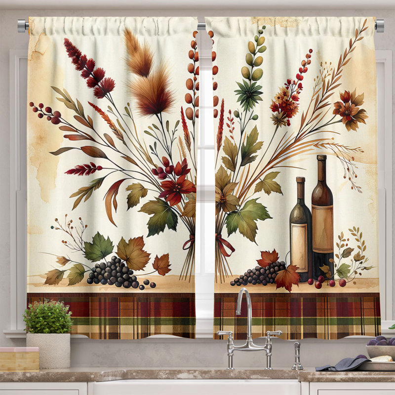 Floral Tailored Kitchen Curtain, 55" W x 36" L