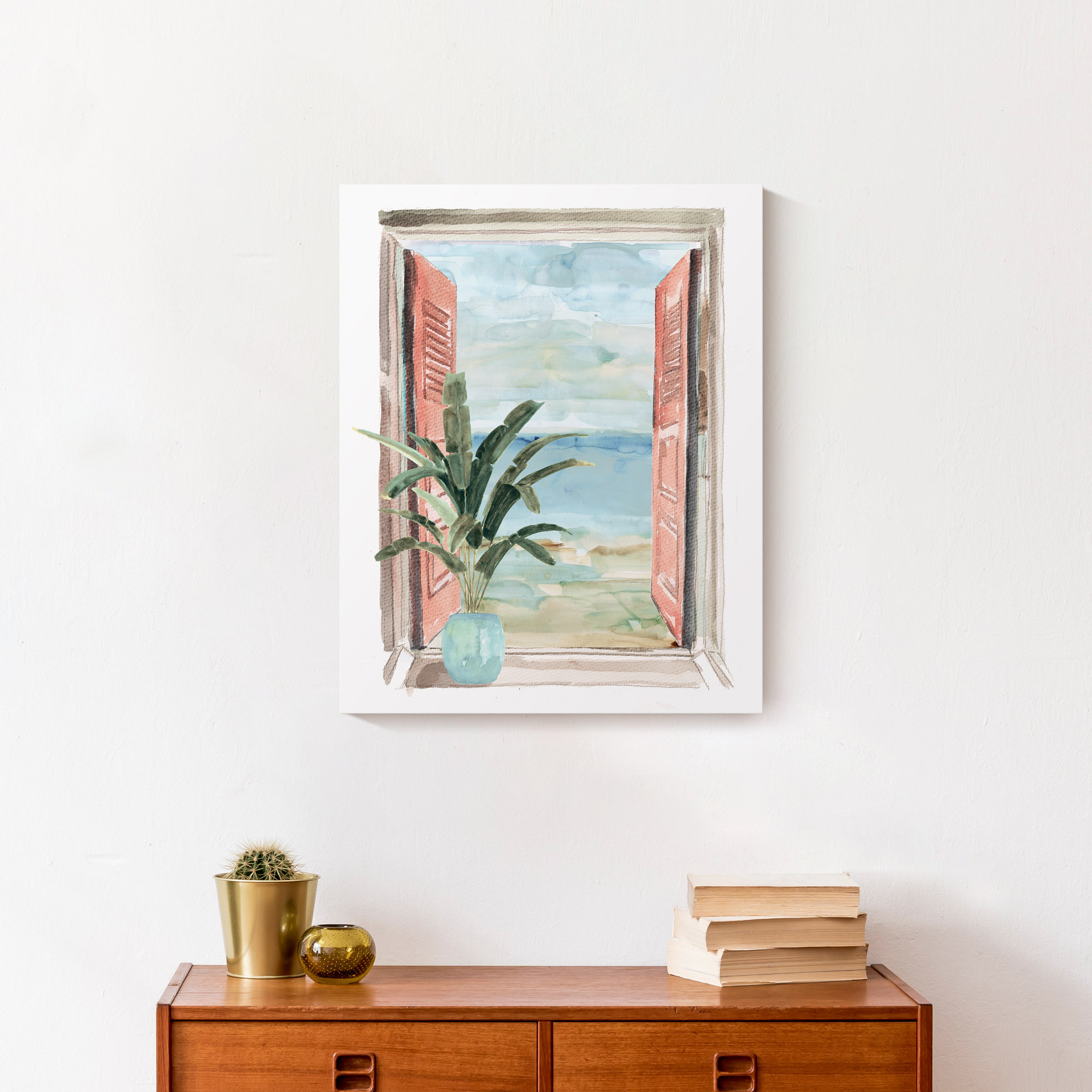 Highland Dunes Ocean View Window - Wrapped Canvas Painting Print | Wayfair