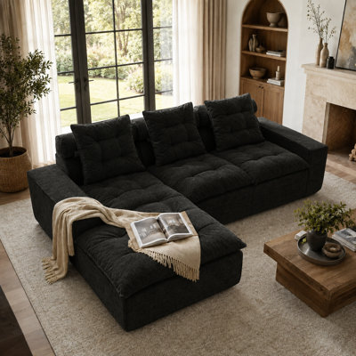 106" Chenille Sofa with Left-Hand Facing Chaise