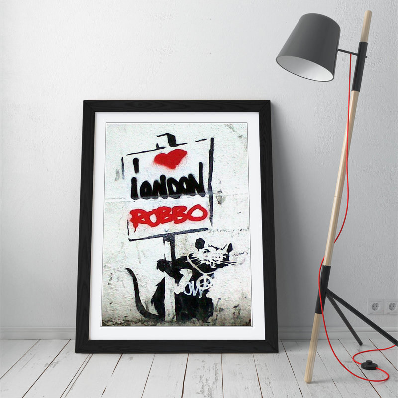 Banksy I Love London Robbo - Single Picture Frame Print on Canvas, Black Framed, 89cm H x 64cm W x 2cm D