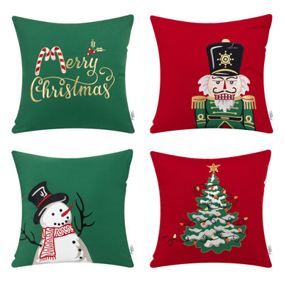 Holiday Embroidered Christmas Throw Pillow Cover Set