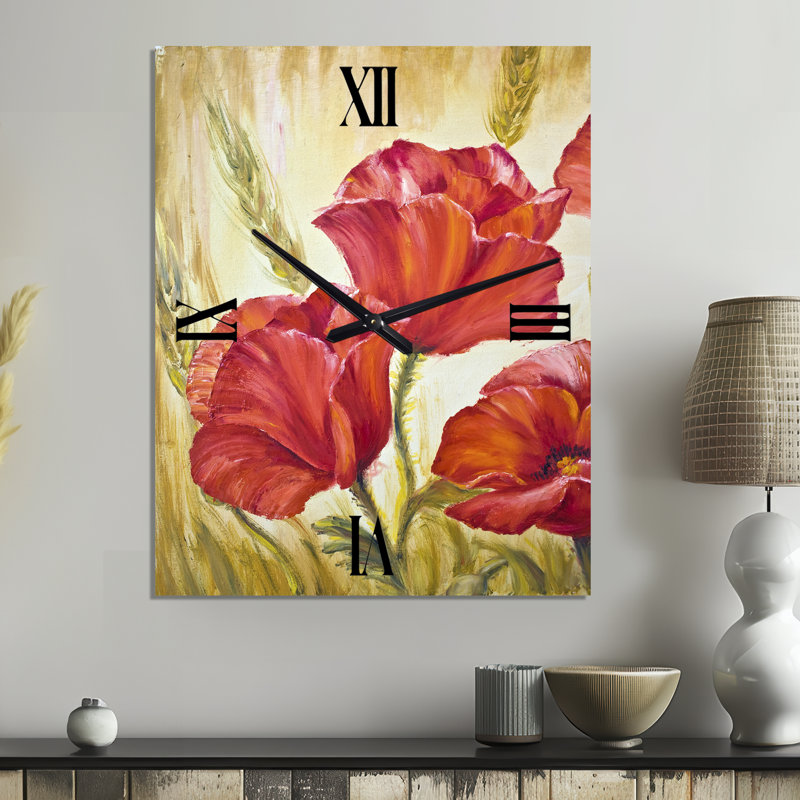 Trois coquelicots - Horloge murale florale en métal, Grand