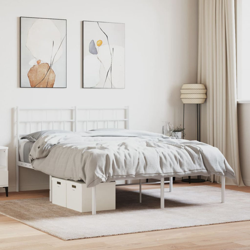 vidaXL Metal Bed Frame with Headboard White, 120 x 200cm, Black