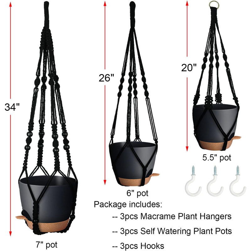 3-pack Self-watering Hanging Planters