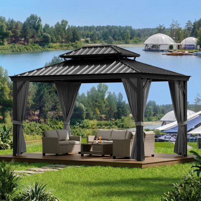 Hardtop Gazebo with Aluminum Frame and Double Metal Roof for Outdoor Patio