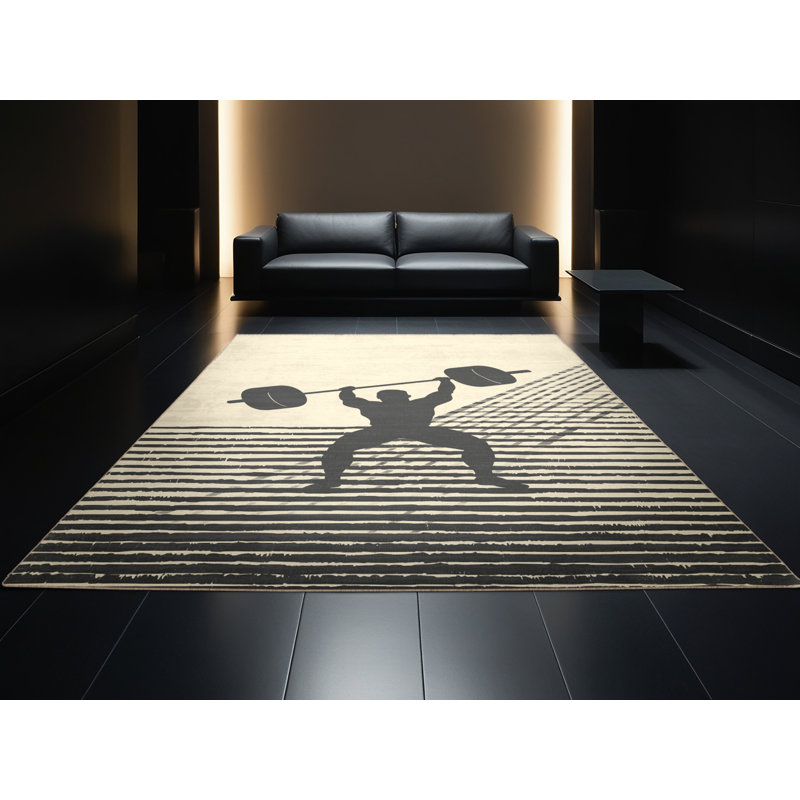 Machine Washable Rayan Powerlifting Deadlift Nautical Striped Rug in Beige – Beige Binding, 7x10