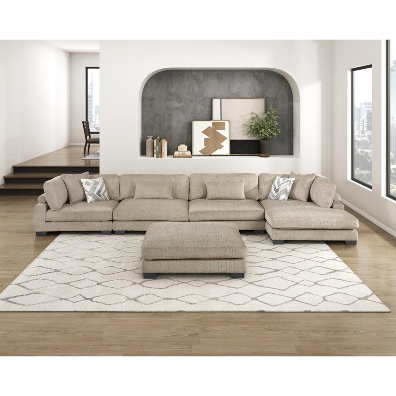 Canapé modulaire 5 pièces avec méridienne et repose-pieds Dickinson, Brown Microfiber / Microsuede, 34.5" H x 180" W x 90" D