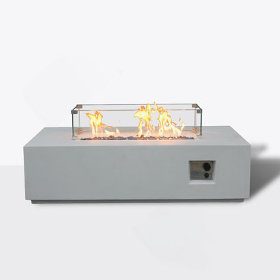 52 Inch Outdoor Concrete Propane Gas Rectangle Fire Pit Table In Antique White Color
