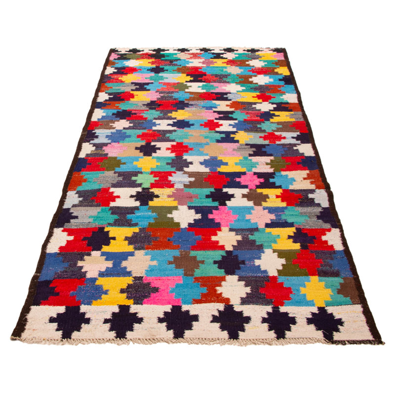 Kilim multicolore fait à la main de conception unique 5 pi 5 po x 11 pi 8 po Ankara