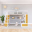 Lit mezzanine double en bois avec bureau et tablettes-380925281