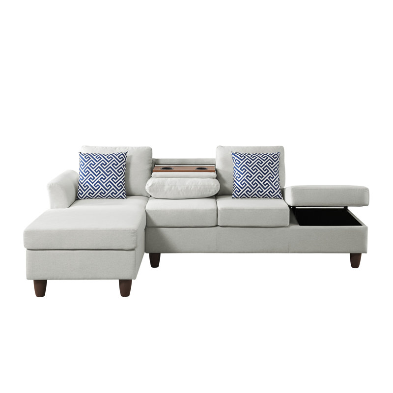 4 places avec conception modulaire, rangement caché dans les tiroirs et coussins assortis, revêtement en lin beige, rembourrage en mousse, profondeur de 97 po, largeur de 57 po, hauteur de 34 po pour les intérieurs modernes reconfigurables coordonnés
