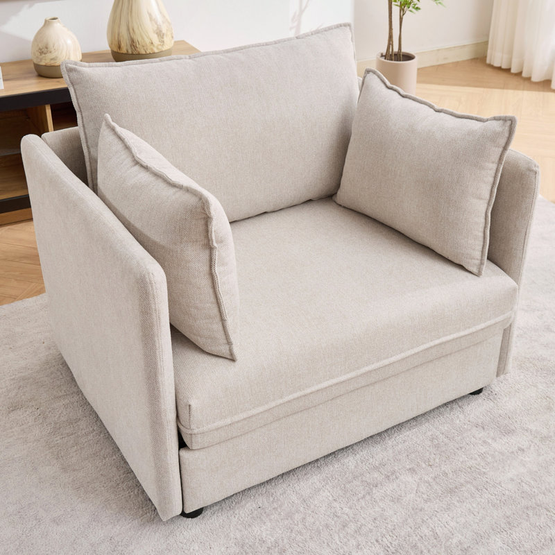 Très grand fauteuil d'appoint en chenille surdimensionné à assise profonde, méridienne rembourrée, repose-pieds avec rangement assorti et trois coussins décoratifs, parfait pour un appartement, une chambre à coucher ou un salon