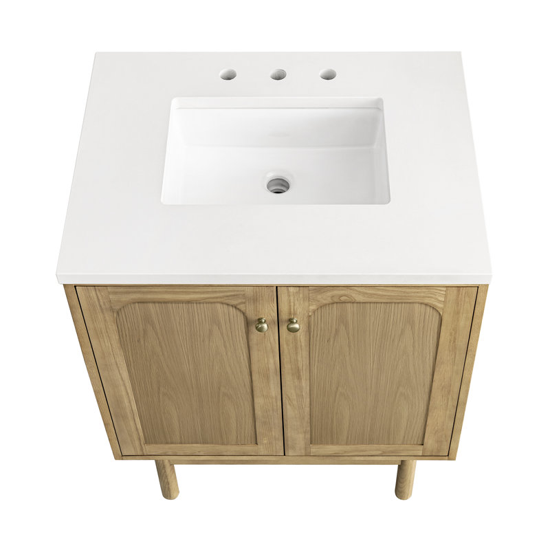 Laurent 30 " W Free Standing Wall Mounted 1 Single Vanity Bathroom Vanity With Top, Light Natural Oak, White Zeus