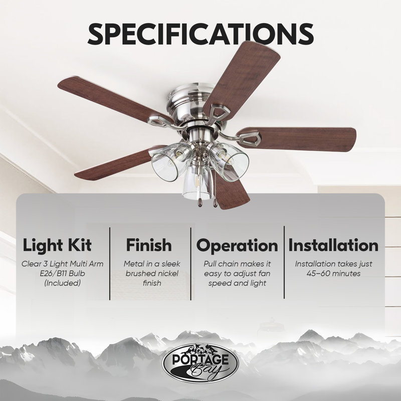  Renton Ceiling Fan, Quiet Reversible Motor, 42 Inch, Brushed Nickel