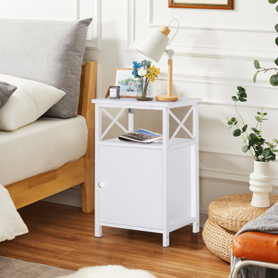 NS Wooden Bedside Table with Open Storage Shelf, Modern Nightstand for Bedroom, Living Room