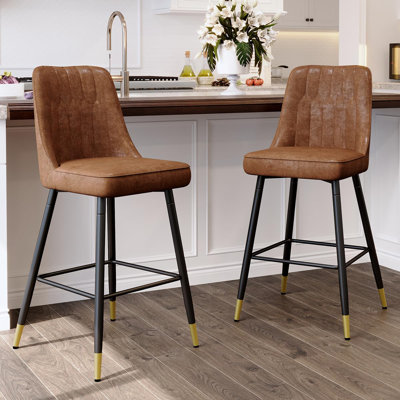 Bar Stools Set of 2,Counter Height Bar Stools with Back,Modern Upholstered Kitchen Stools