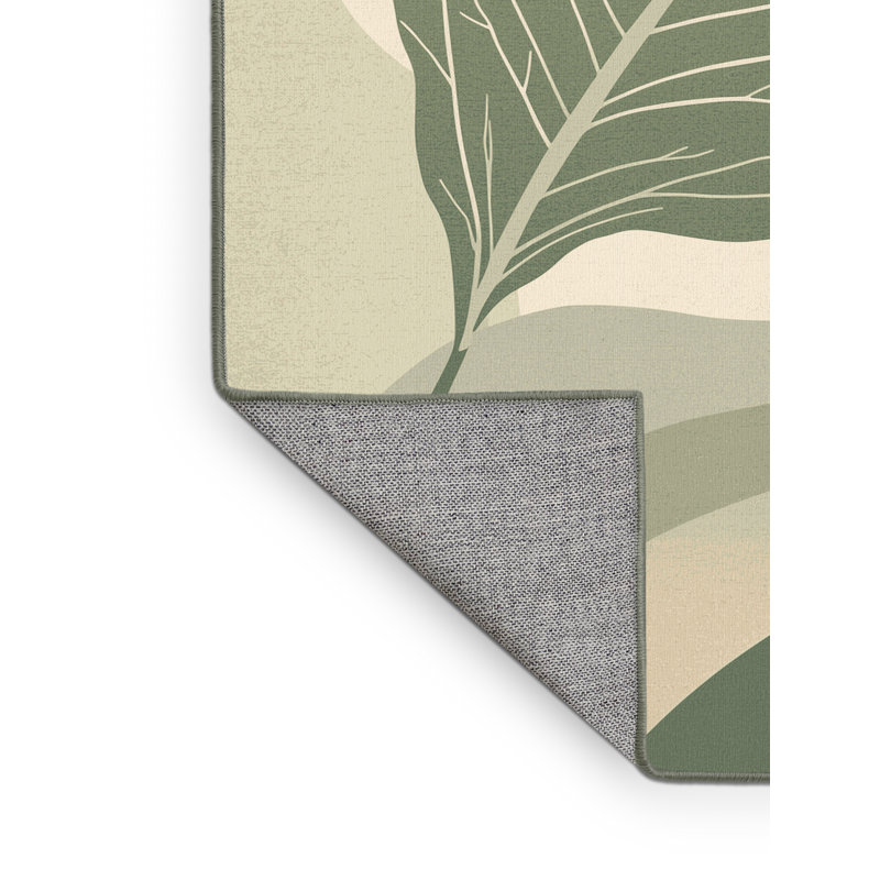 Machine Washable Aedan Spinach Leafy Greens Minimalist Rug in Green – SageGreen Binding, 2x3