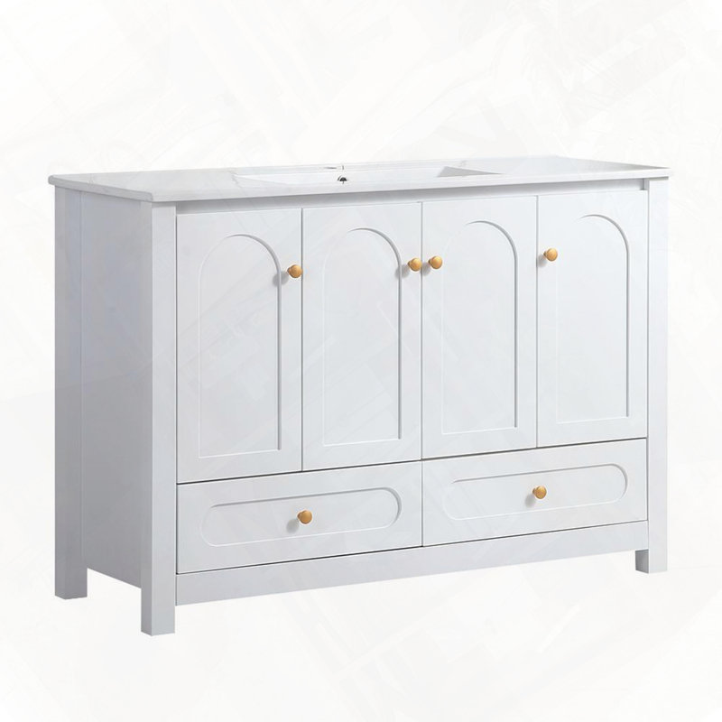Meuble-lavabo avec lavabo en céramique, Blanc