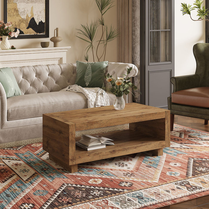 Modern Minimalist Rectangular Coffee Table, Natural Wood