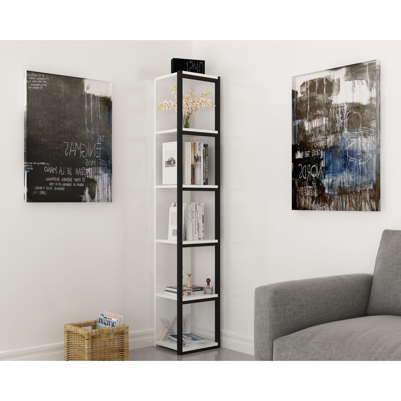 Bibliothèque à cubes en métal H 71 po x l 13,26 po Abshire, Blanc / Noir