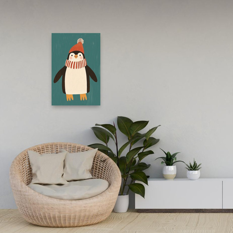 Cozy Winter Penguin Contemporary Bird Penguin Winter Wall Art Print by Mathieu - Wrapped Canvas Print, 60.96cm H x 40.64cm W