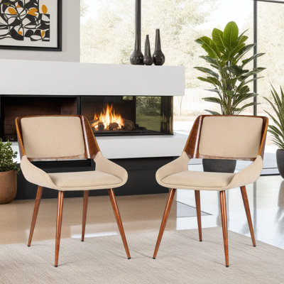 Almar Mid-Century Upholstered Dining Chair in Walnut Finish with Open Lower Back