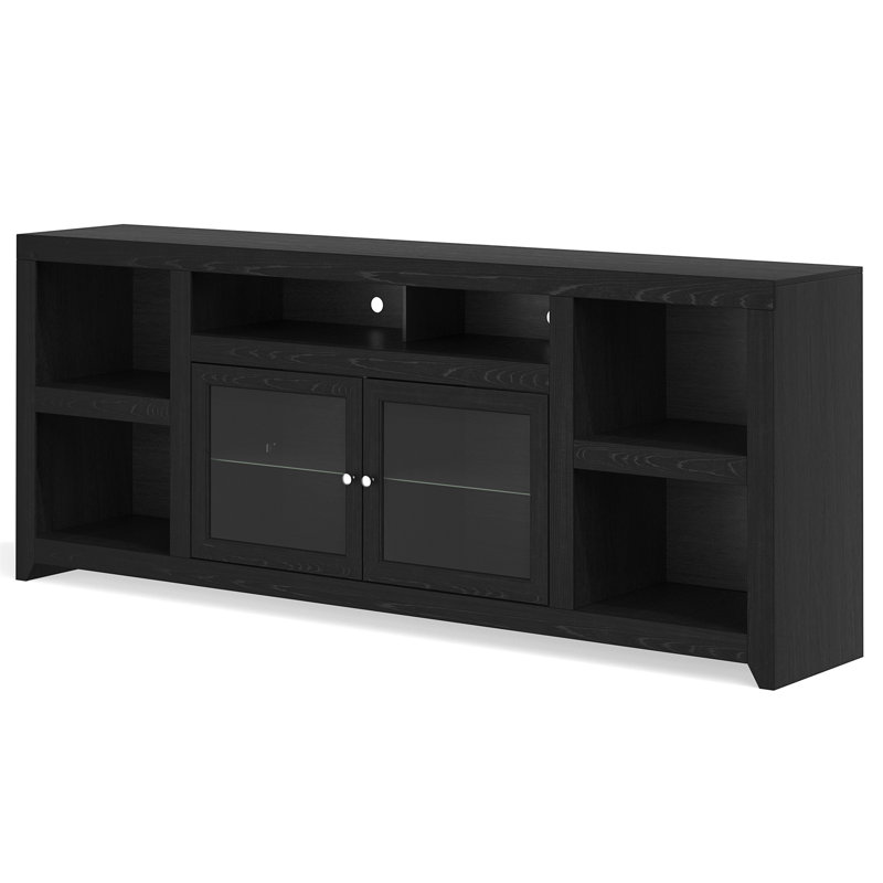 Mocha Brown Oak TV Console with Glass Doors