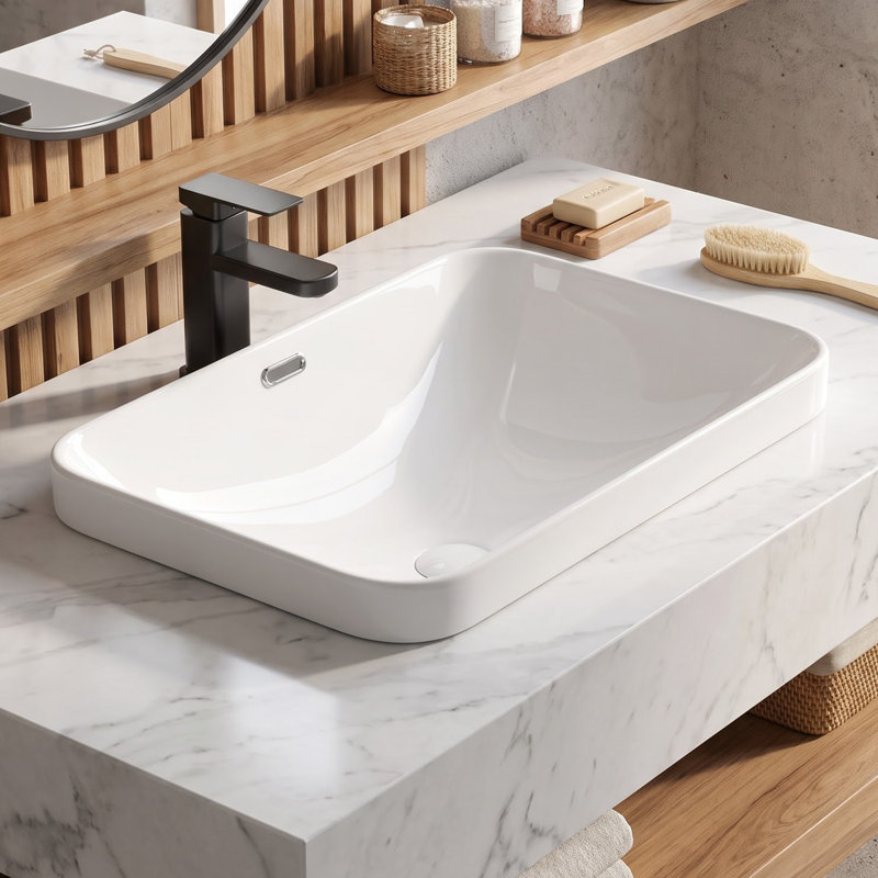 22" W*15" D Modern Rectanglar Bathroom Vessel Sink, White