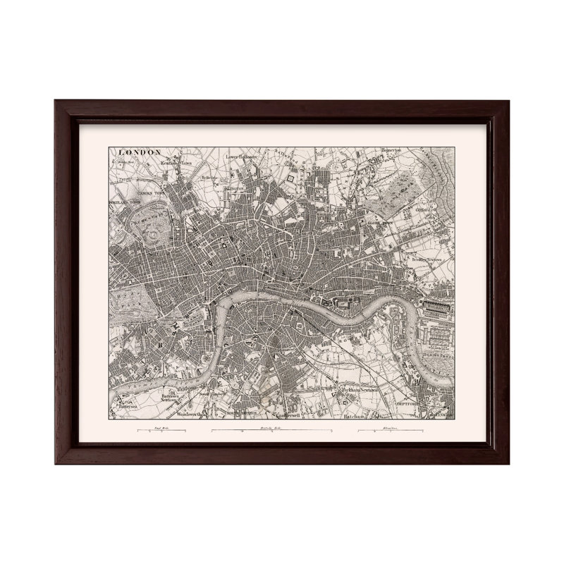 Carte de Londres, Canvas, 16"H x 20"W, Brown Framed