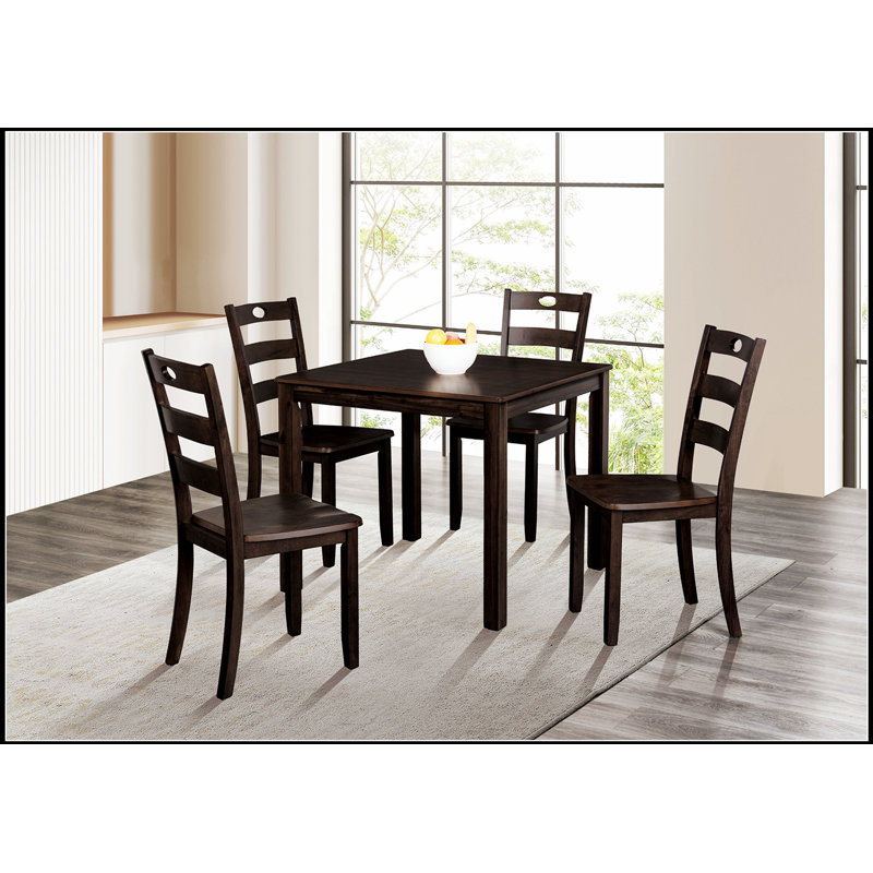 Ensemble de table de salle à manger de style transitionnel 5 pièces avec table carrée et chaises à lattes, durable et peu encombrant pour les maisons modernes
