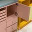 Meuble d'appoint moderne en bois massif rose, bleu et vert et acier inoxydable