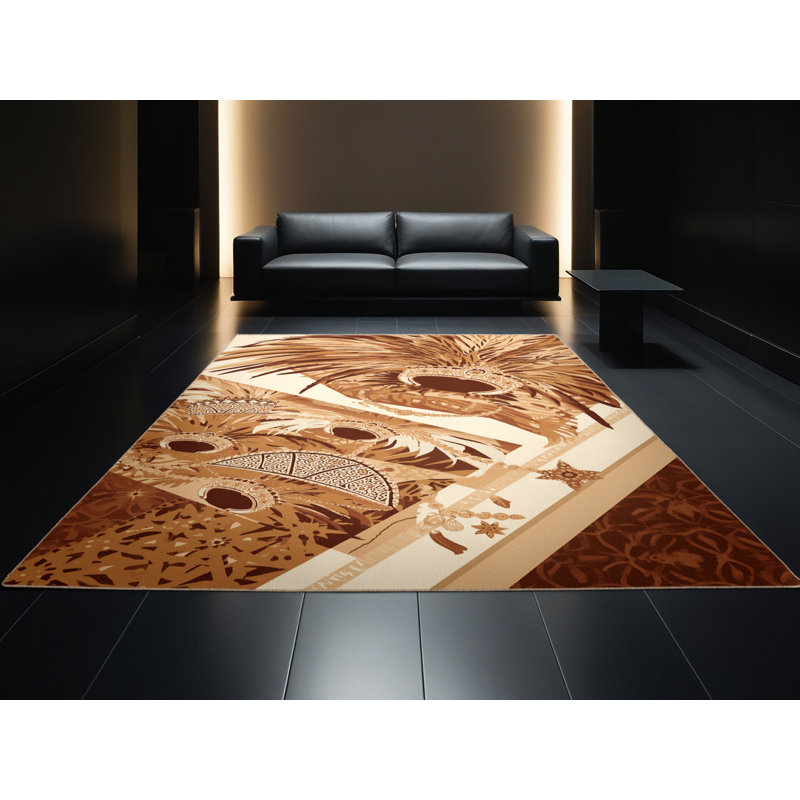 Tapis marocain doux et moelleux d'inspiration mondiale Dormont en brun - reliure beige, 4 x 6