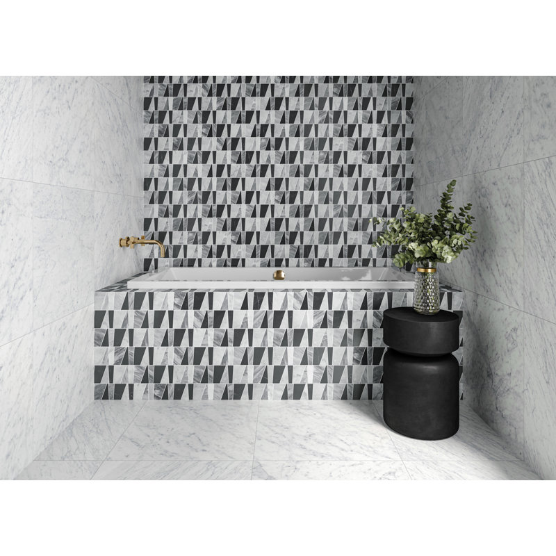 Carreau de mosaïque de marbre aléatoire Modni, Blanc Carrara / Nero Marquina / Bardiglio Nuvolato