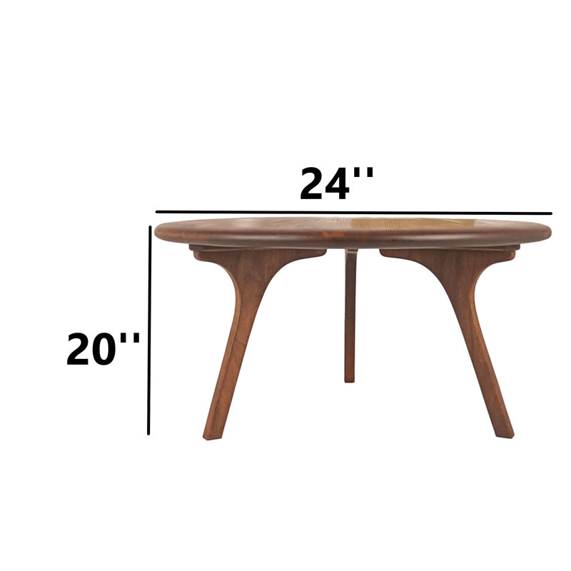 Walnut Solid Wood Round Novelty Coffee Table, 20" H x 24" L x 24" W