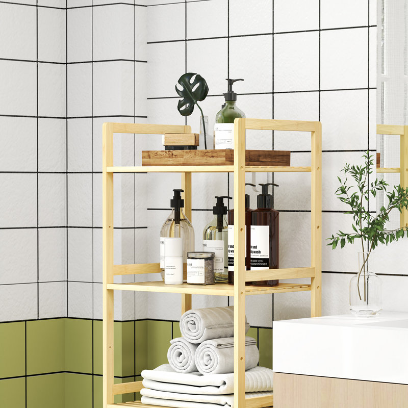 Bamboo Freestanding Bathroom Shelves, Natural Wood