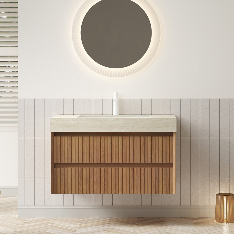 Meuble-lavabo de salle de bain, armoire de rangement flottante avec tiroirs, pré-assemblé