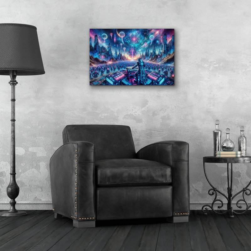 Art mural en verre épique «Space Party» par Rey Klimt, 24 po x 16 po, H 16 po x l 24 po