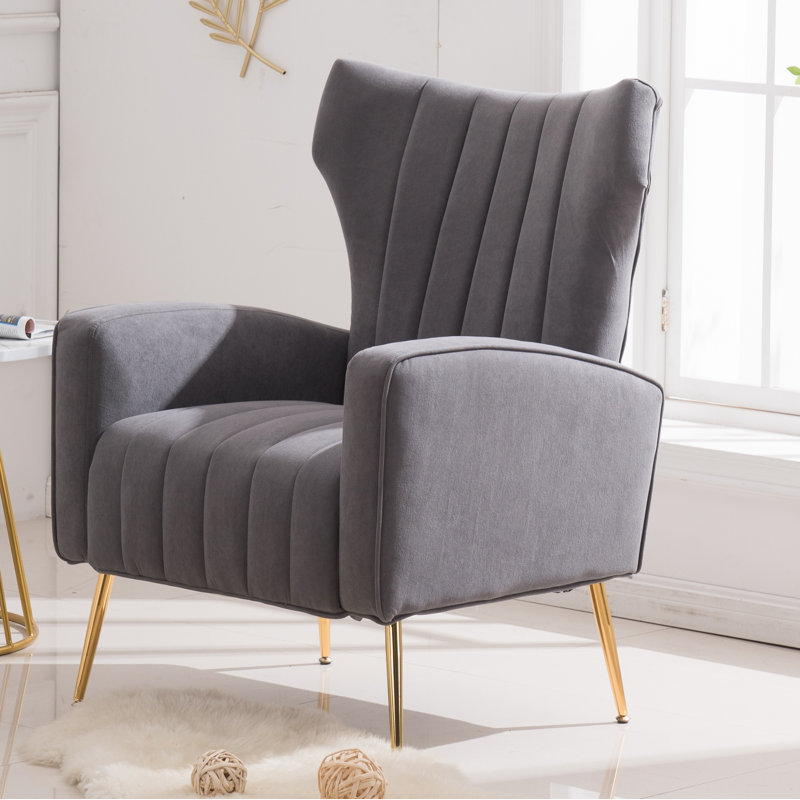 Floreal 27.5" Wide Velvet Wingback Chair, Gray