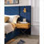Grand lit plateforme tapissier pour chambre à coucher, dossier à oreilles capitonné en velours bleu sans sommier tapissier