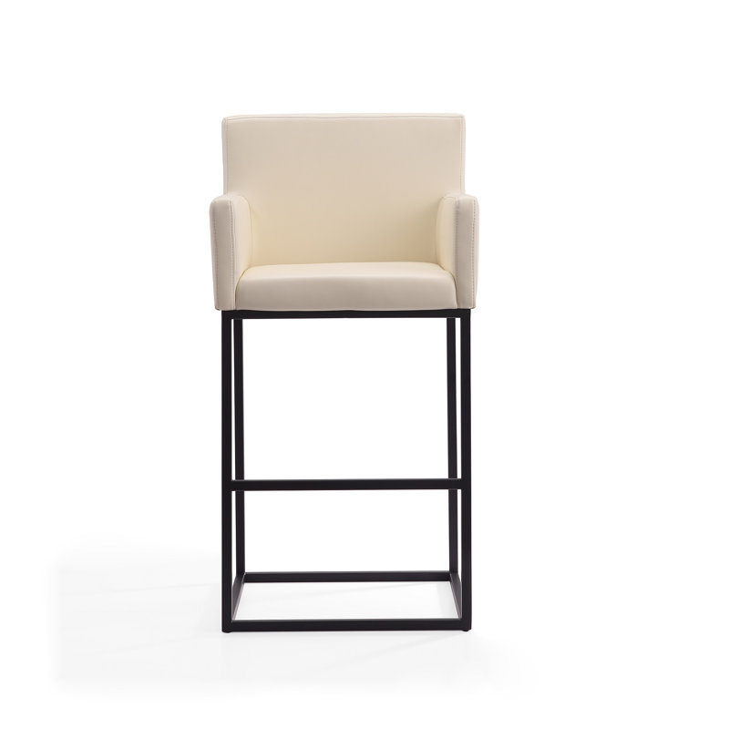 Tabouret de comptoir en cuir végétalien Ambre, Crème, crème, Tabouret de comptoir (siège d'une hauteur de 26 p