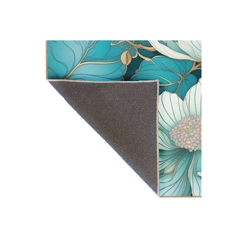 Turquoise Floral Rose Patterned Creative Modern Decorative Washable Rug, Runner 3'3" x 6'7" Rug Pad Included