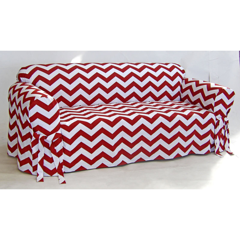 Housse pour canapé à coussins carrés/rectangulaires Chevron, Rouge / blanc 100% coton, H 38 po x l 96 po x P 38 po