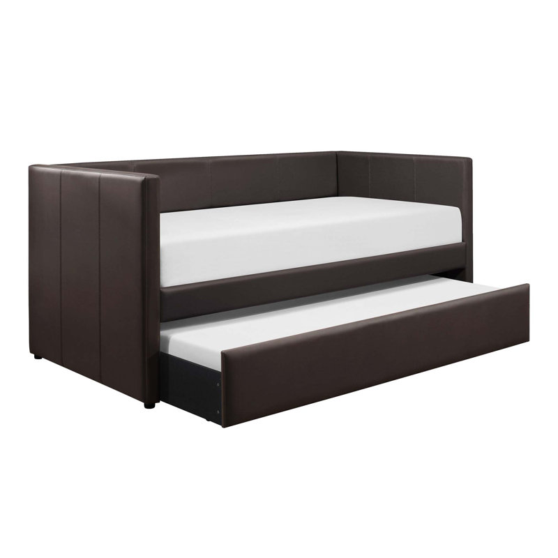 Contemporary Daybed with Pull-Out Trundle and Storage Pockets for Flexible Guest Accommodation., Brown